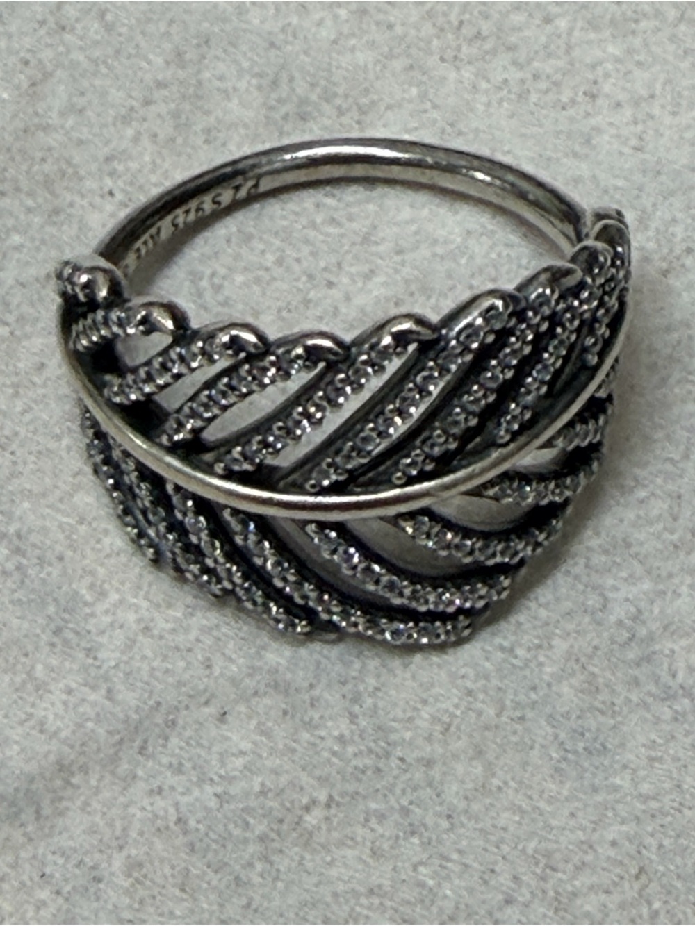 Authentic Pandora Silver LIGHT AS A FEATHER Clear CZ Silver Ring Sz 52